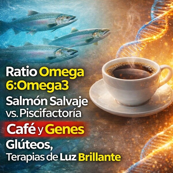 Ratio Omega 6:Omega 3, Salmón Salvaje vs. Piscifactoría, Café y Genes, Glúteos, Terapias de Luz Brillante